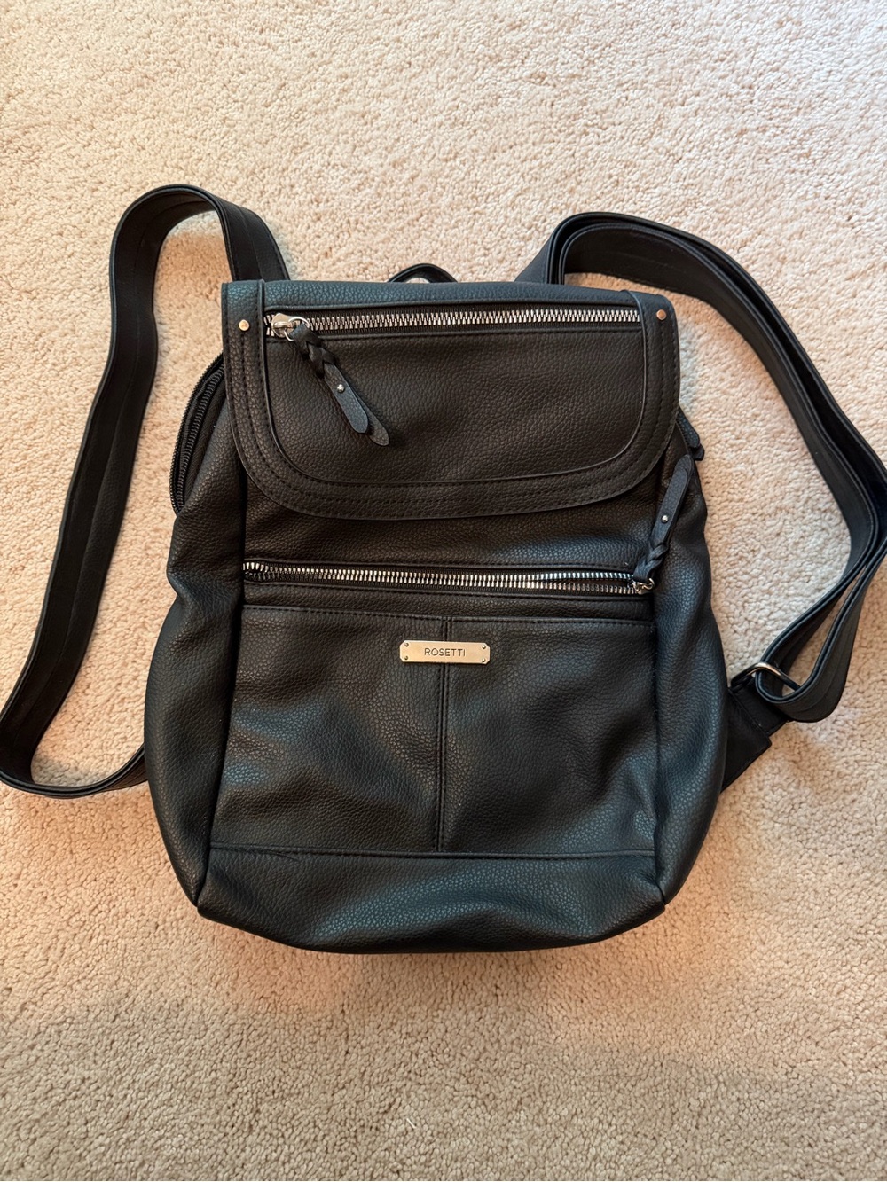 Rosetti Black Faux Leather  Backpack Bag